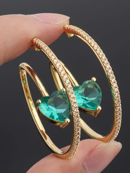 green Copper Cubic Zirconia Heart Luxury Hoop Earring