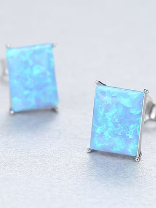 Blue 18F03 925 Sterling Silver Opal Blue Square Minimalist Stud Earring