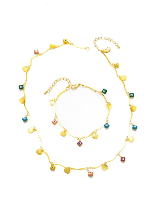 CC Brass Enamel Bohemia Flower  Bracelet and Necklace Set 0