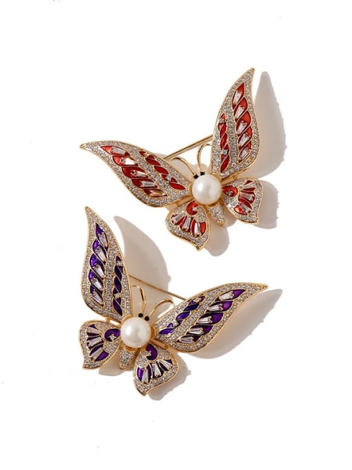 My Model Copper Cubic Zirconia Multi Color Enamel Butterfly Luxury Brooches 0