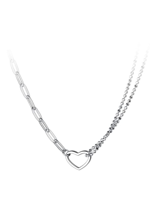 Rosh 925 Sterling Silver Heart Minimalist Multi Strand  Asymmetrical Double Chain Necklace 0