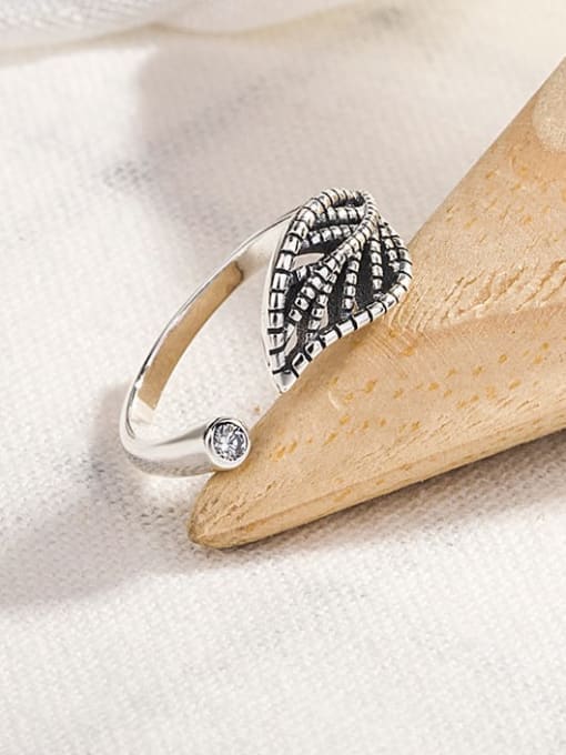 HAHN 925 Sterling Silver Tree Vintage Hollow Leaf Band Ring 4
