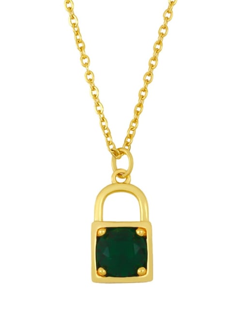 green Brass Glass  stone Locket Vintage Necklace