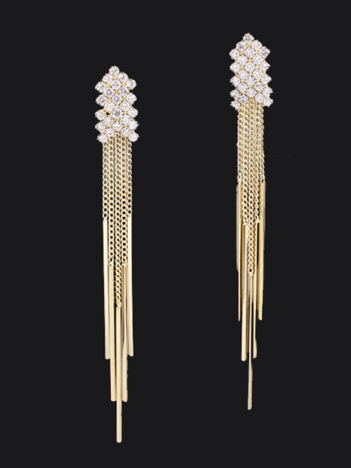 Luxu Brass Cubic Zirconia Tassel Statement Threader Earring 0