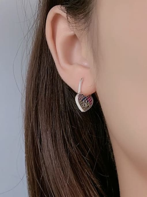 KDP-Silver 925 Sterling Silver Cubic Zirconia Heart Vintage Huggie Earring 1