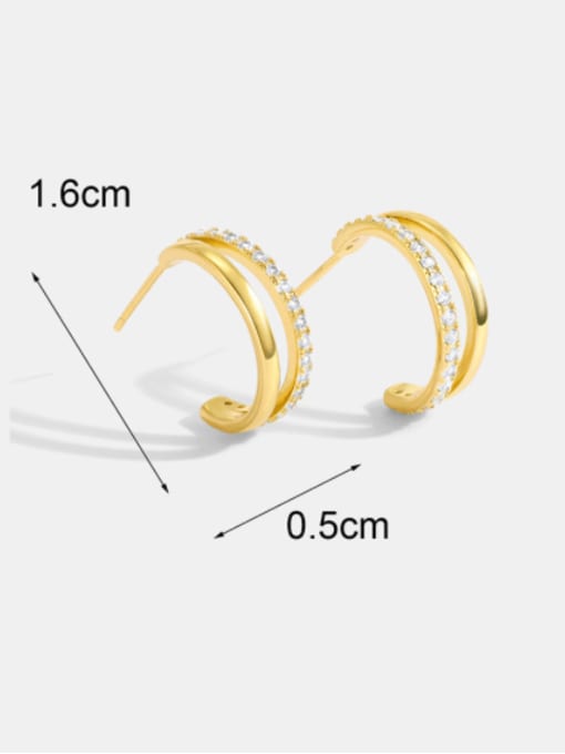CHARME Brass Cubic Zirconia  Minimalist Double Layer C-Shaped  Stud Earring 2