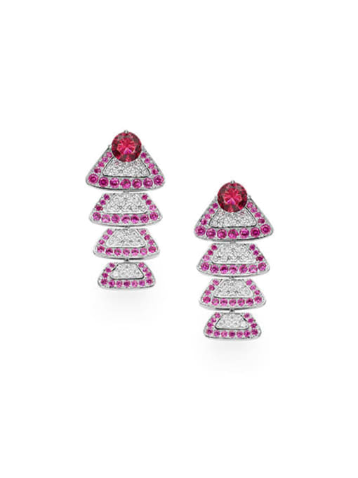 red Brass Cubic Zirconia Triangle Luxury Cluster Earring