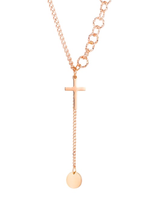 1863 Rose Gold Plated Steel Necklace Titanium Steel Tassel Minimalist Lariat Necklace