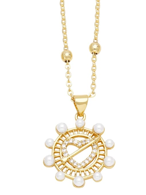 CC Brass Imitation Pearl Pentagram Hip Hop Necklace 2