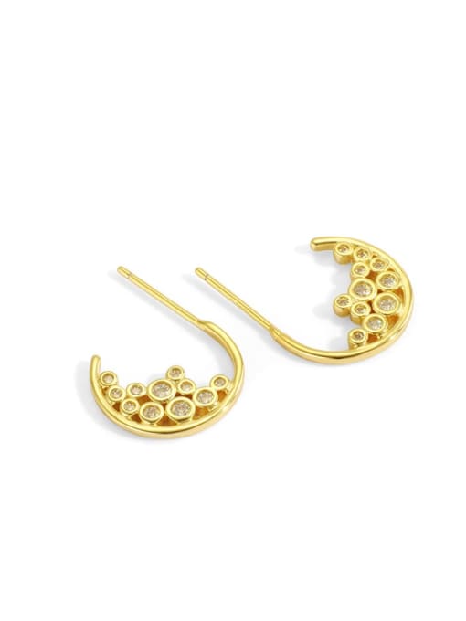 Gold Circle Earrings Brass Cubic Zirconia Geometric Minimalist Stud Earring
