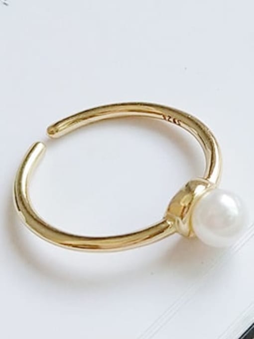 Pearl Ring J 657 925 Sterling Silver Imitation Pearl  Irregular Minimalist Free Size Midi Ring