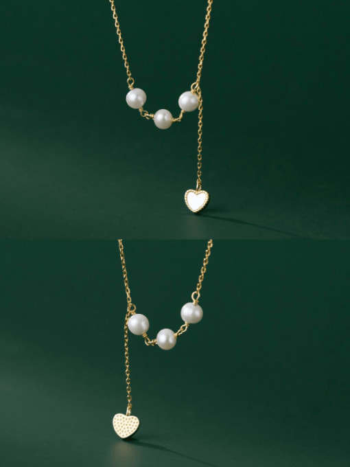 Rosh 925 Sterling Silver Imitation Pearl Heart Tassel Minimalist Tassel Necklace 3