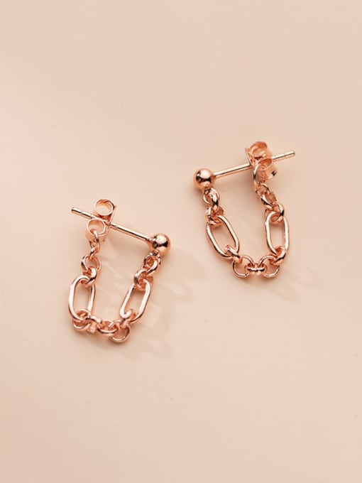 rose gold 925 Sterling Silver Geometric Hip Hop Hollow Chain Drop Earring