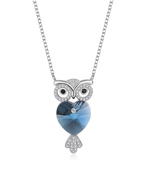 JYXZ 049 (denim) 925 Sterling Silver Austrian Crystal Owl Classic Necklace