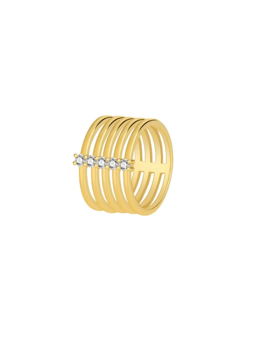 Gold Zircon Wide Face Ring Brass Geometric Minimalist Stackable Ring