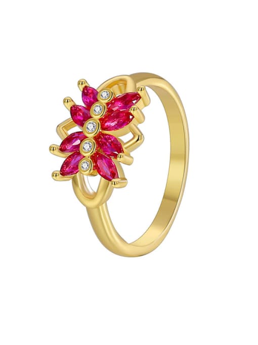 Gold red zircon ring Brass Cubic Zirconia Flower Minimalist Band Ring