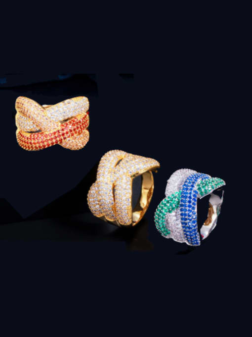 L.WIN Brass Cubic Zirconia Cross Luxury Band Ring