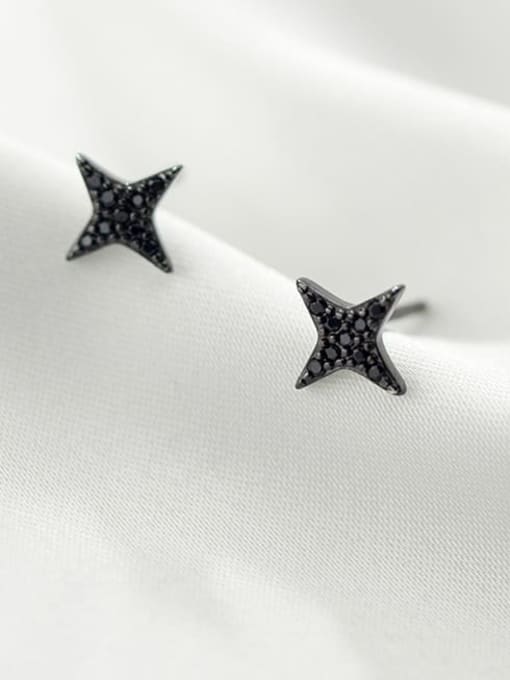 Rosh 925 sterling silver cubic zirconia black star minimalist stud earring 2