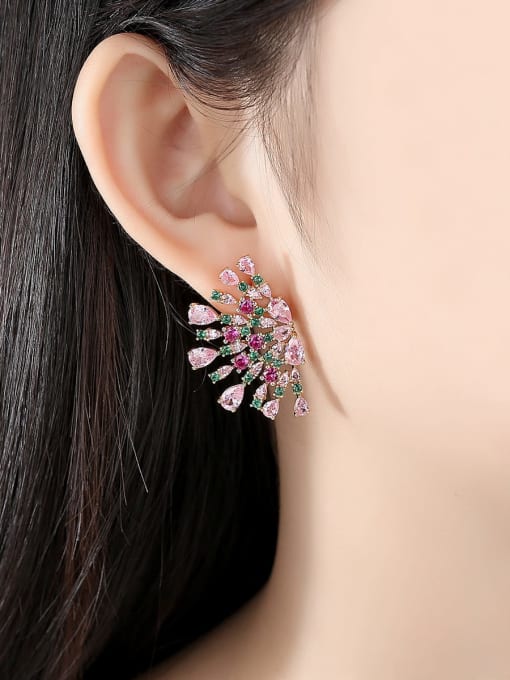 BLING SU Copper Cubic Zirconia Luxury Multi Color Flower  Stud Earring 1