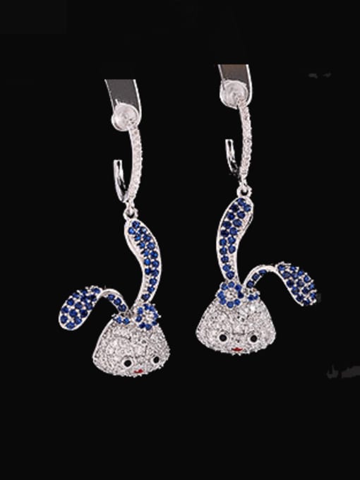 platinum+Blue Brass Cubic Zirconia Rabbit Luxury Hook Earring