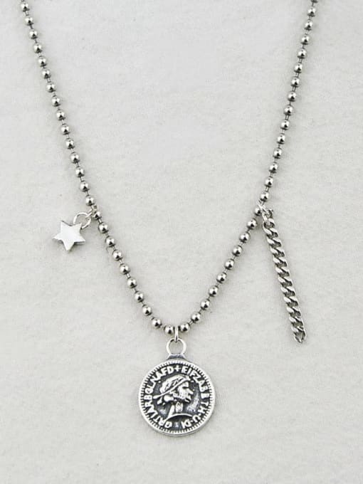 SHUI Vintage Sterling Silver With Antique Silver Plated Smooth Pentagram Necklaces 3