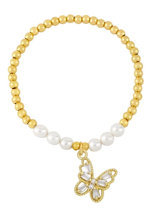 CC Brass Imitation Pearl Butterfly Vintage Beaded Bracelet 3