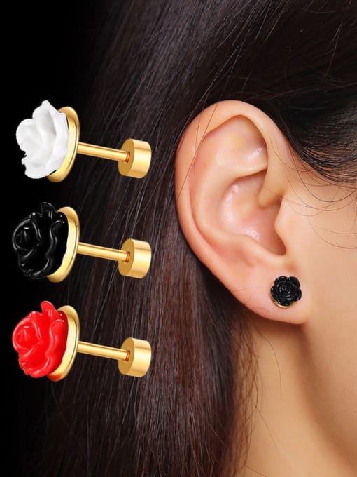 CONG Titanium Steel Resin Flower Vintage Stud Earring