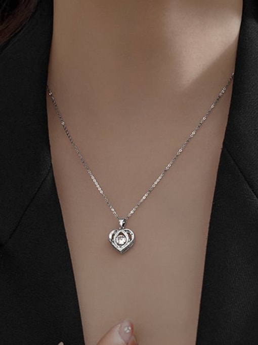 BeiFei Minimalism Silver 925 Sterling Silver Cubic Zirconia Heart Dainty Necklace 1