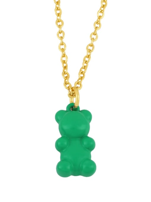 green Brass Enamel Cute Bear Pendant Necklace