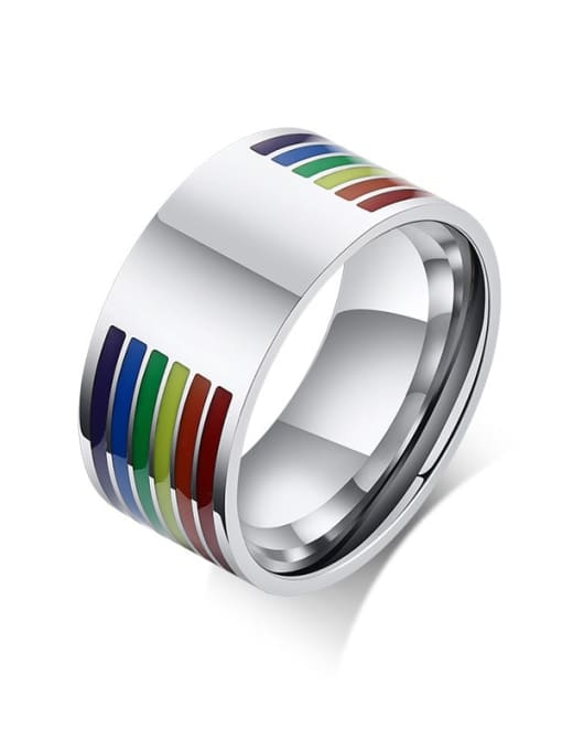 Steel color Stainless steel Enamel Geometric Minimalist Band Ring