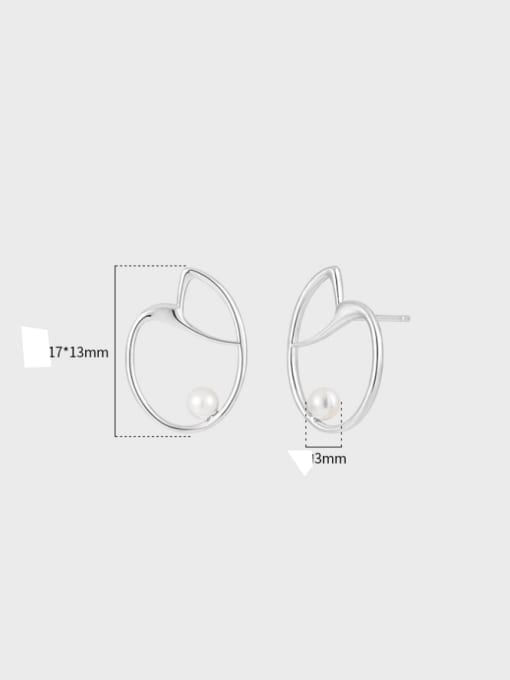 DAKA 925 Sterling Silver Imitation Pearl Heart Minimalist Stud Earring 2
