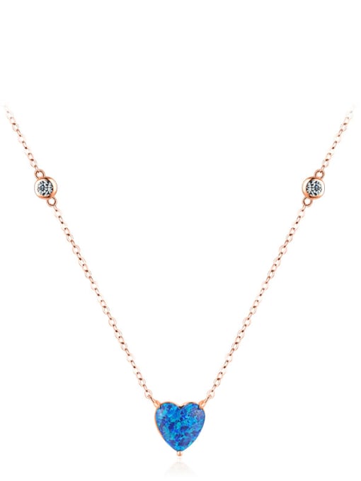 rose gold 925 Sterling Silver Opal Heart Minimalist Necklace