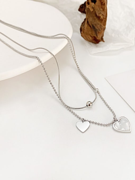 Open Sky Titanium Steel Shell Heart Minimalist Multi Strand Necklace 2