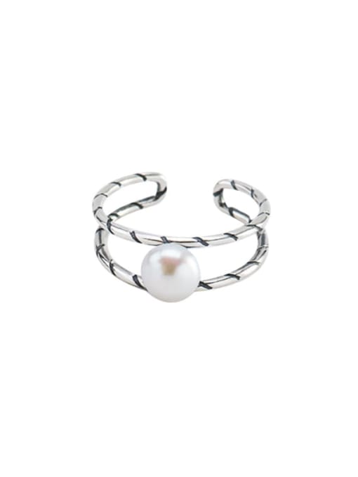 XBOX 925 Sterling Silver Imitation Pearl Geometric Vintage Stackable Ring 0