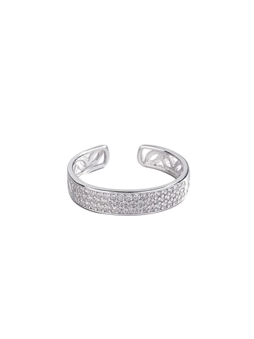 HAHN 925 Sterling Silver Cubic Zirconia Dainty Simple Hollow Three Rows Of Diamonds Band Ring 0