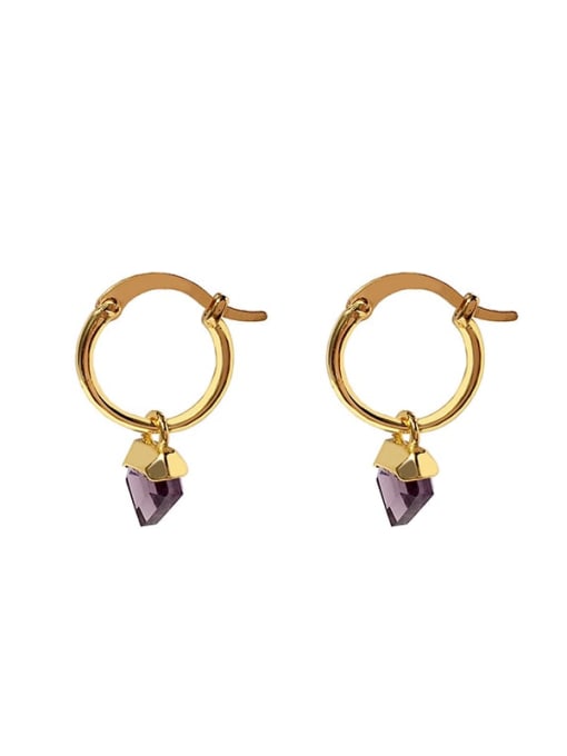 gold+purple Copper Glass stone Triangle Dainty Huggie Earring