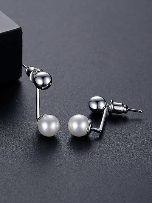 Platinum Brass Imitation Pearl Geometric Minimalist Stud Earring