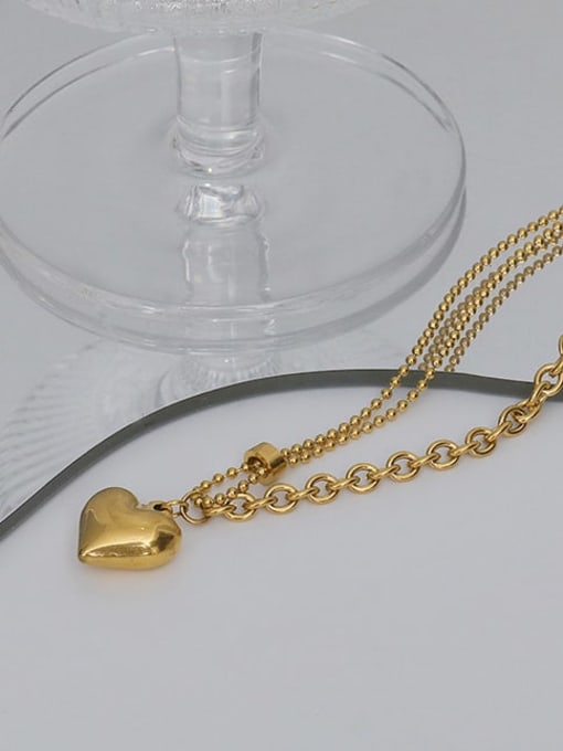 A TEEM Titanium Steel Smooth Heart Hip Hop  Asymmetric chain Necklace 2