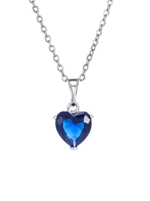 Sapphire blue (including chain) Copper Alloy Cubic Zirconia Heart Minimalist Necklace