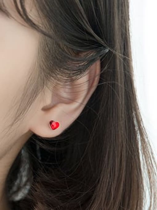 Rosh 925 Sterling Silver Cubic Zirconia Red Heart Minimalist Stud Earring 1