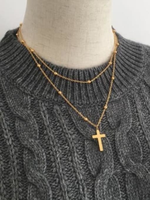 A TEEM Titanium Bead Cross Classic Multi Strand Necklace 2