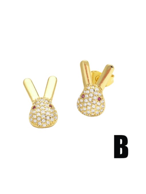 B Brass Cubic Zirconia Rabbit Cute Stud Earring