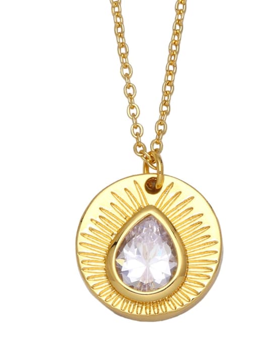 C Brass Glass Stone Heart Vintage Round Pendant  Necklace