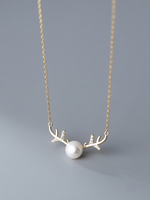 Rosh 925 Sterling Silver Imitation Pearl Deer Minimalist Necklace 2