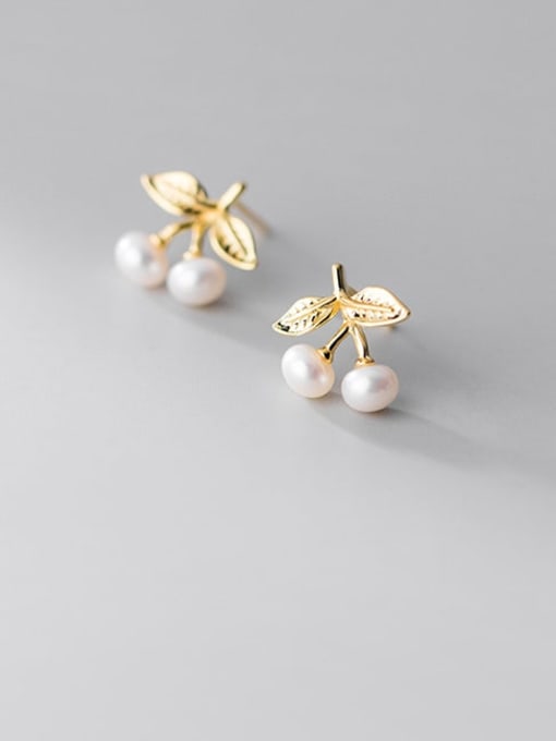 Rosh 925 Sterling Silver Imitation Pearl  Cute Simple and small pearl cherry Stud Earring 1