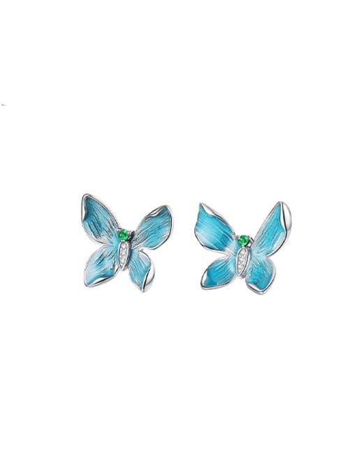 KDP-Silver 925 Sterling Silver Enamel Butterfly Dainty Stud Earring 0