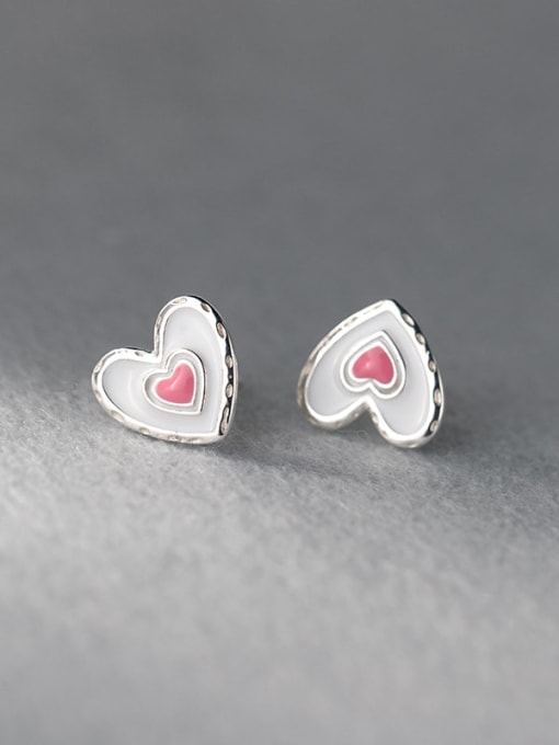 pink 925 Sterling Silver Enamel Heart Minimalist Stud Earring
