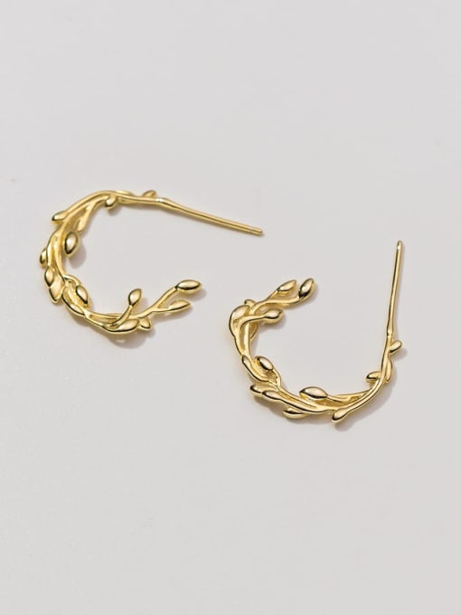 Gold 925 Sterling Silver Wheatear Minimalist Stud Earring