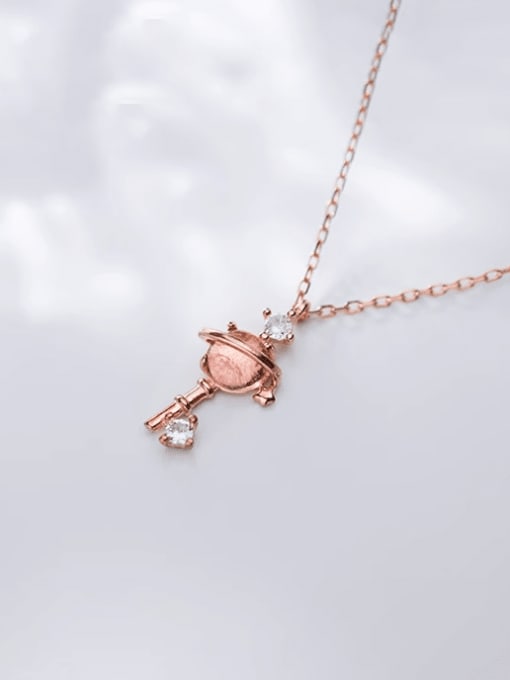 Rose Gold 925 Sterling Silver Cubic Zirconia Key Minimalist Necklace