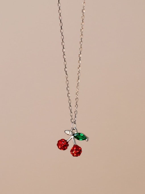 Rosh 925 Sterling Silver Rhinestone Friut Cute Cherry  Pendant Necklace 1